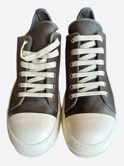 Rick Owens Brown & White Leather Low Top Sneakers