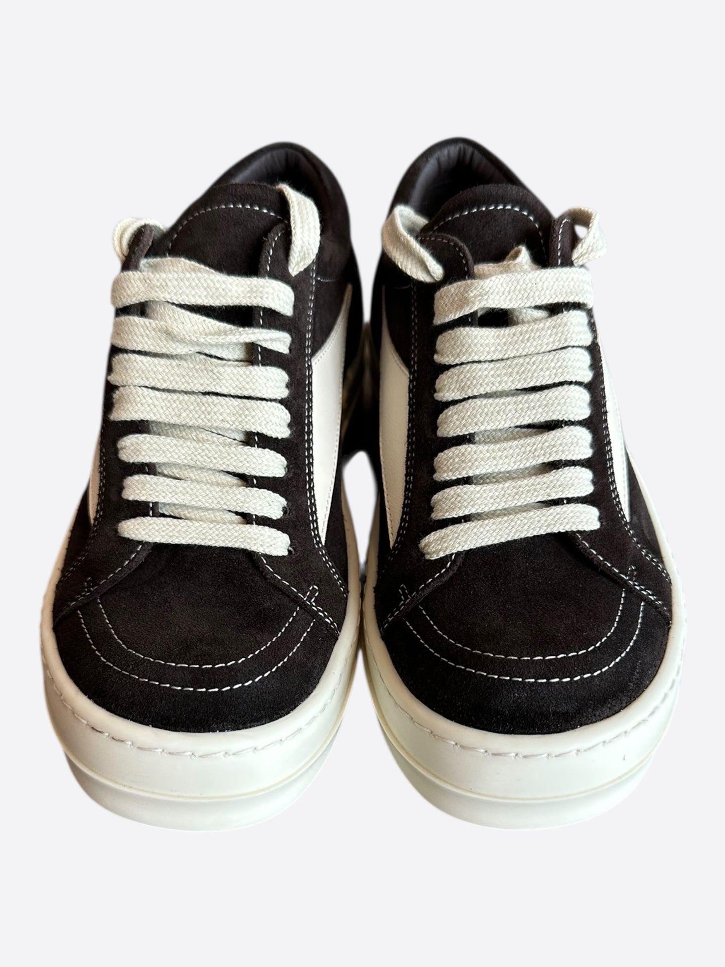Rick Owens Dark Brown & White Suede Vintage Women's Low Top Sneakers