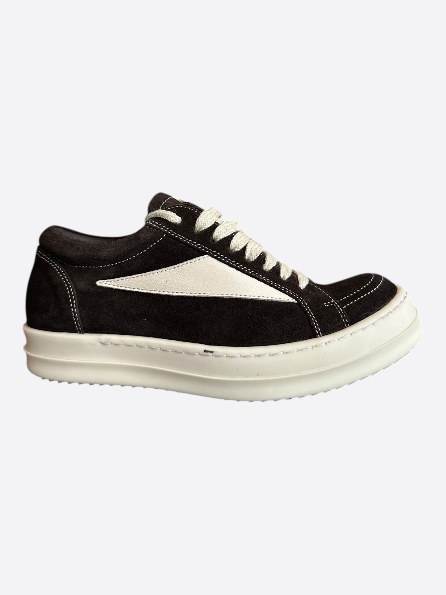 Rick Owens Dark Brown & White Suede Vintage Women's Low Top Sneakers