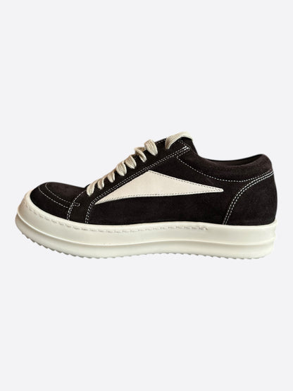 Rick Owens Dark Brown & White Suede Vintage Women's Low Top Sneakers