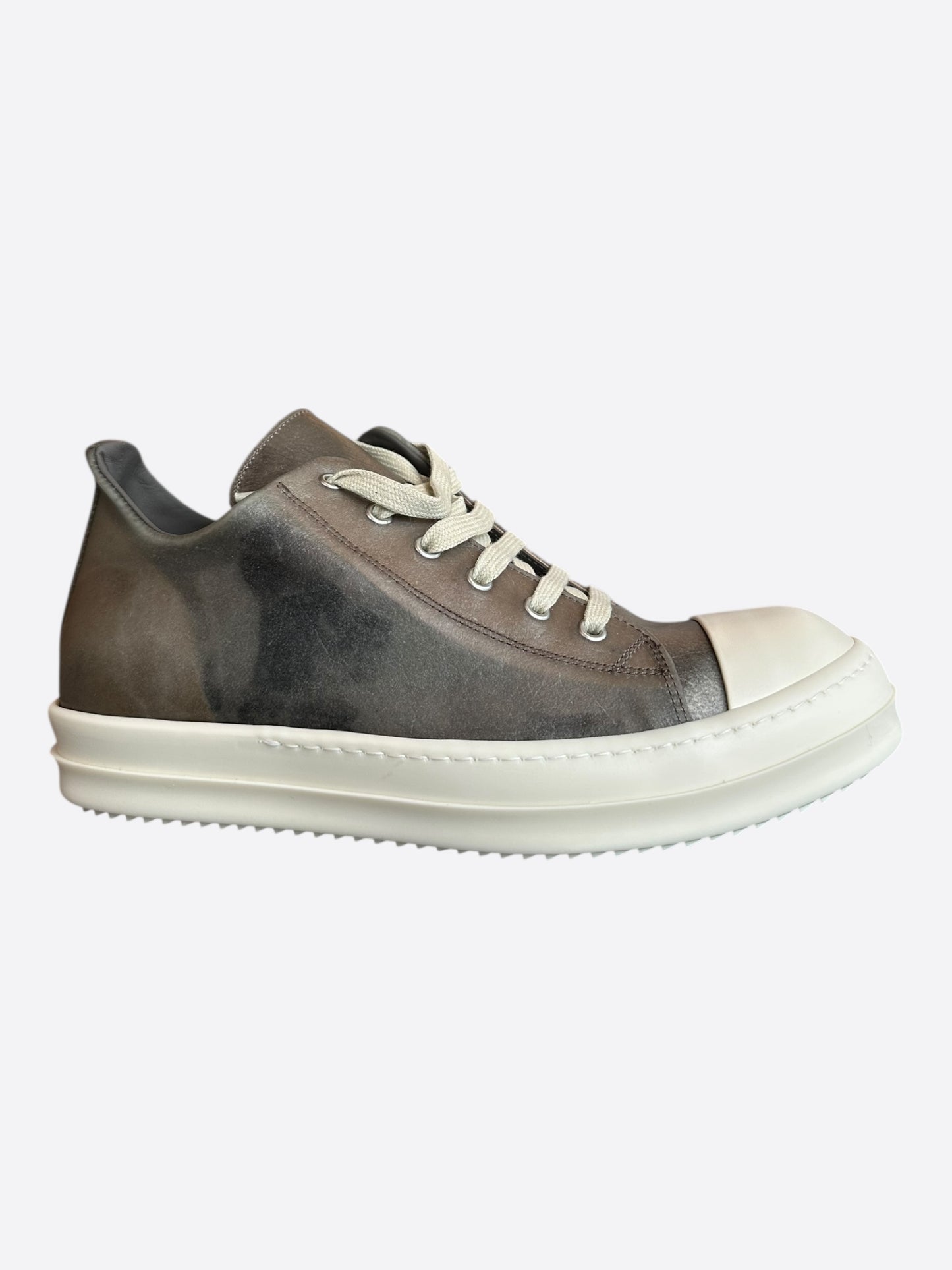 Rick Owens Brown & White Leather Low Top Sneakers