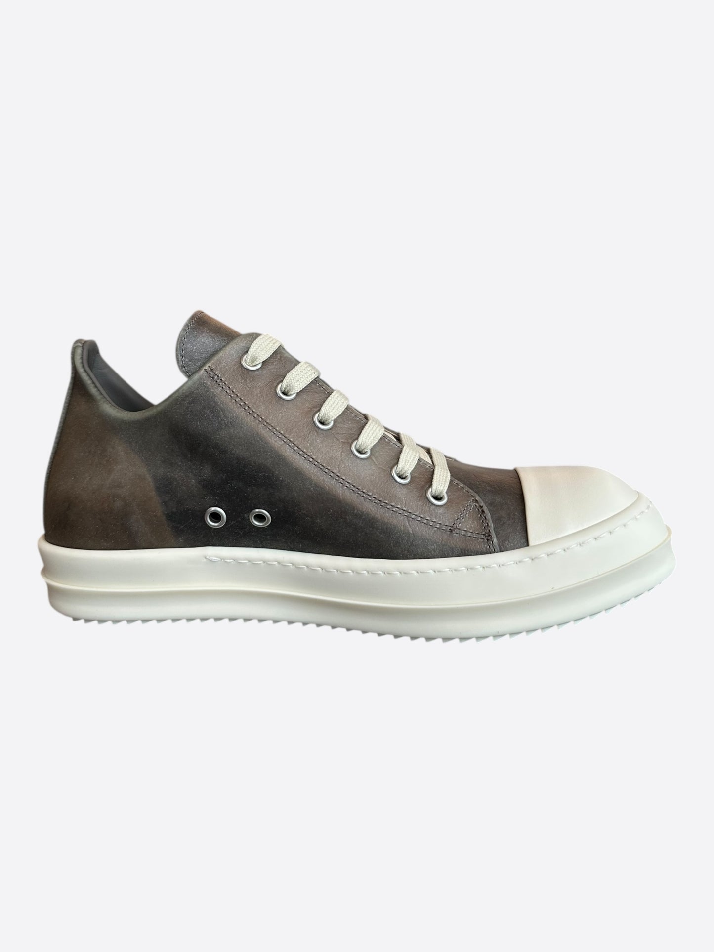 Rick Owens Brown & White Leather Low Top Sneakers
