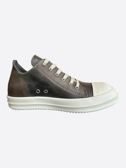 Rick Owens Brown & White Leather Low Top Sneakers