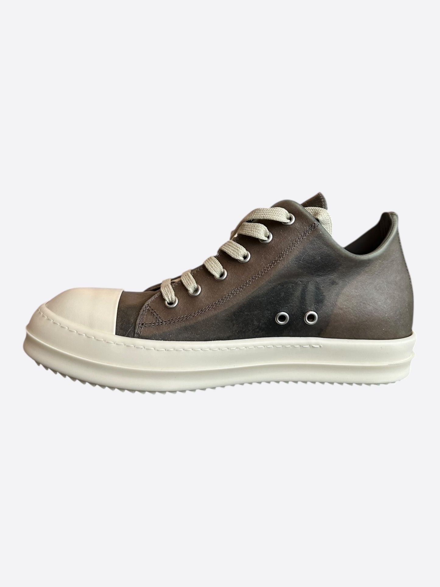 Rick Owens Brown & White Leather Low Top Sneakers