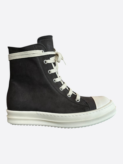 Rick Owens Dark Grey & White Leather Women's High Top Sneakers
