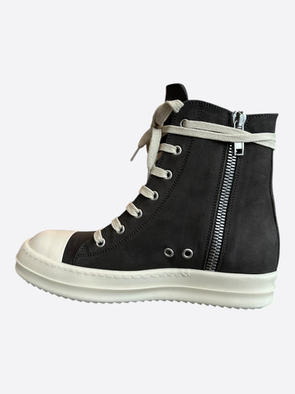 Rick Owens Dark Grey & White Leather Women's High Top Sneakers