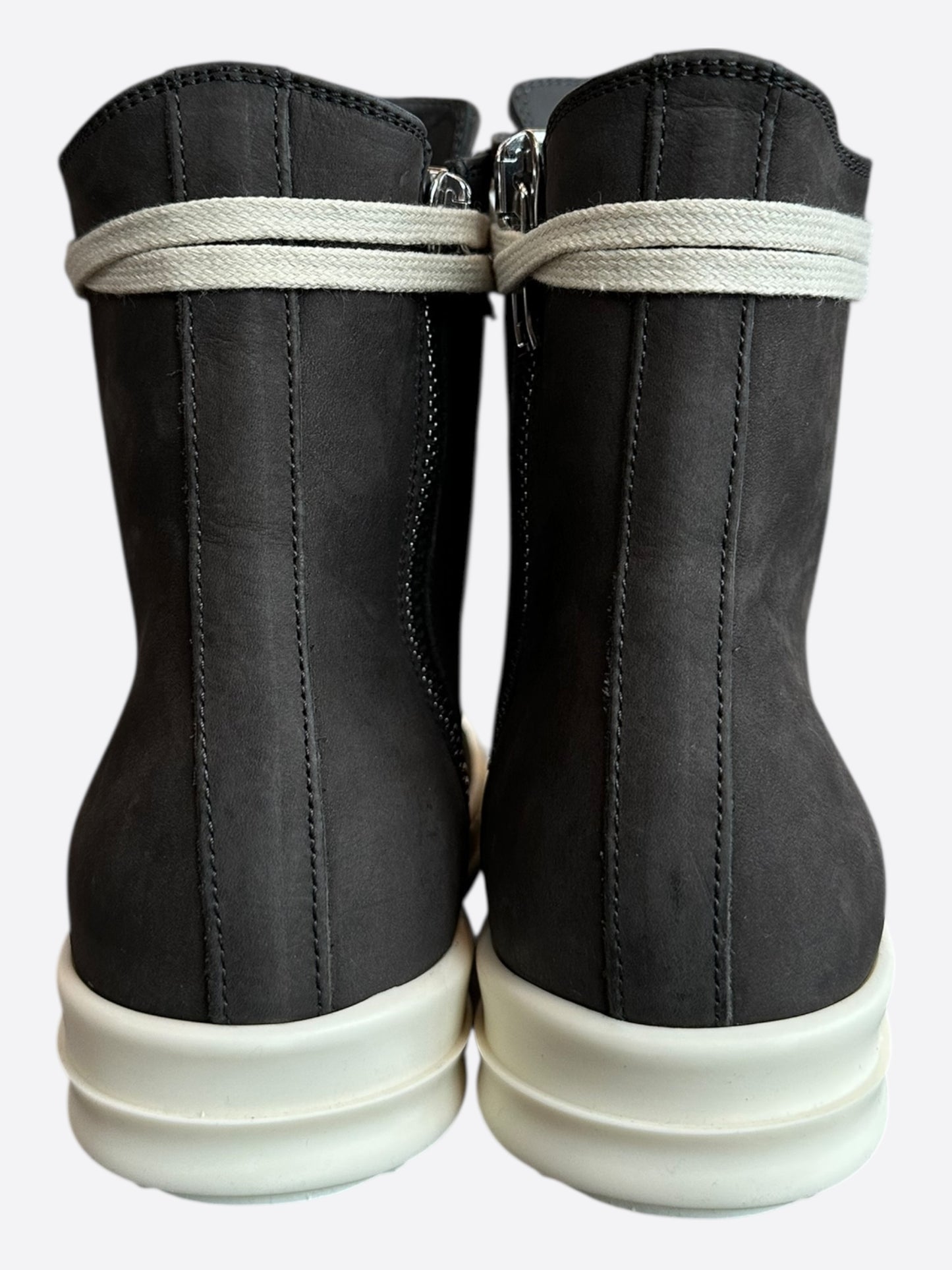 Rick Owens Dark Grey & White Leather Women's High Top Sneakers
