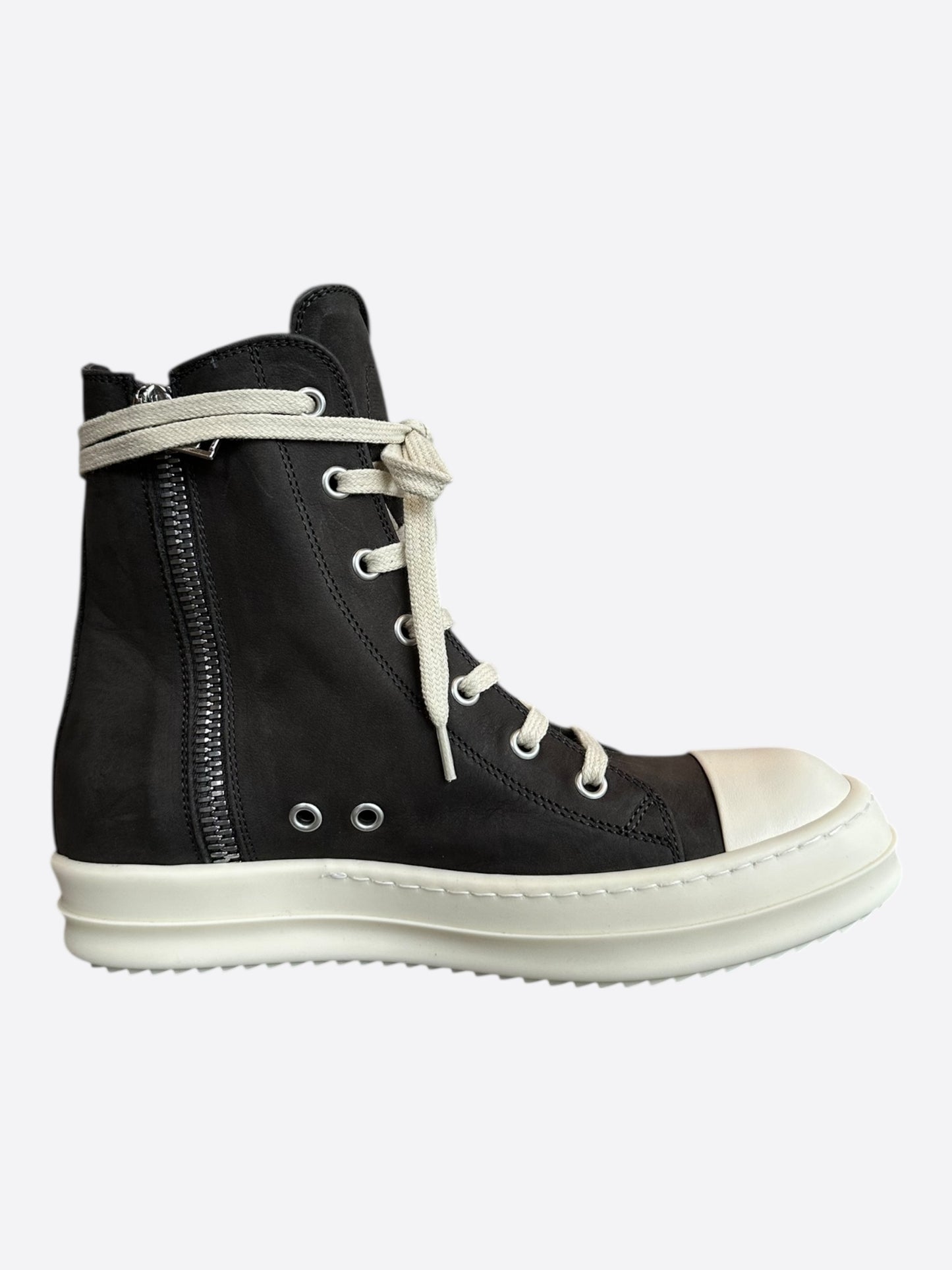 Rick Owens Dark Grey & White Leather Women's High Top Sneakers