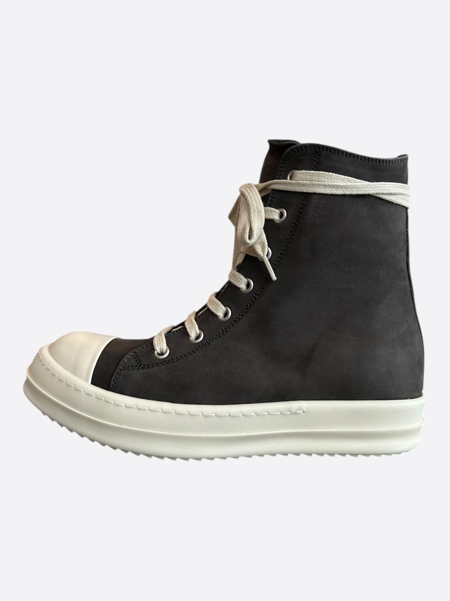 Rick Owens Dark Grey & White Leather Women's High Top Sneakers