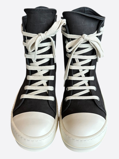 Rick Owens Dark Grey & White Leather Women's High Top Sneakers