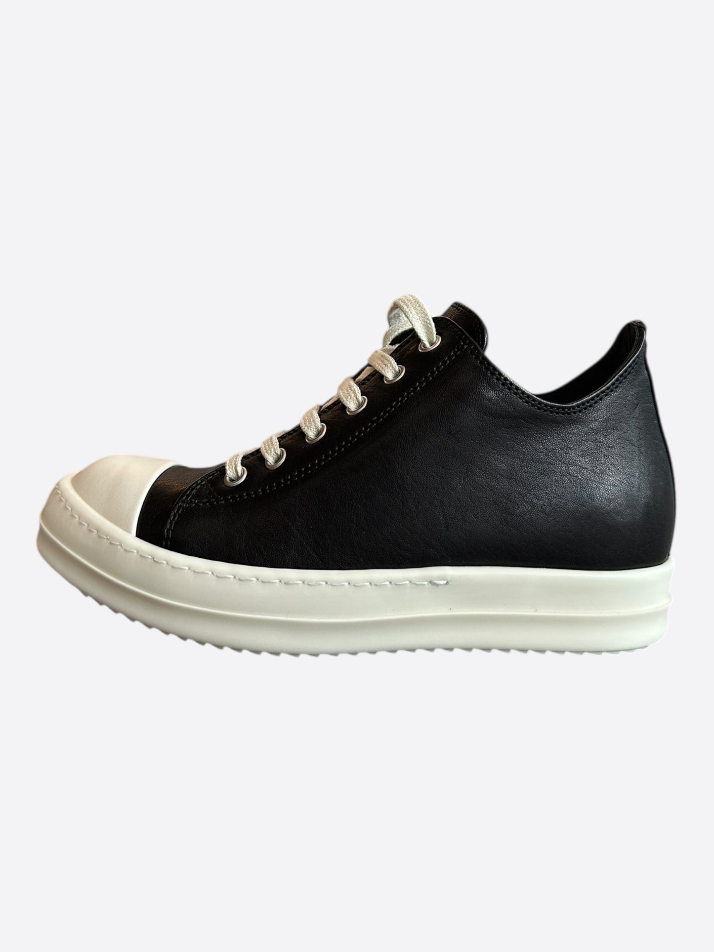 Rick Owens Black & White Leather Women's Low Top Sneakers