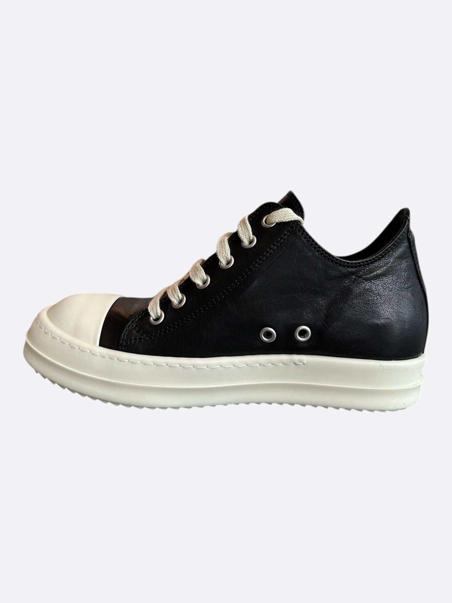 Rick Owens Black & White Leather Women's Low Top Sneakers