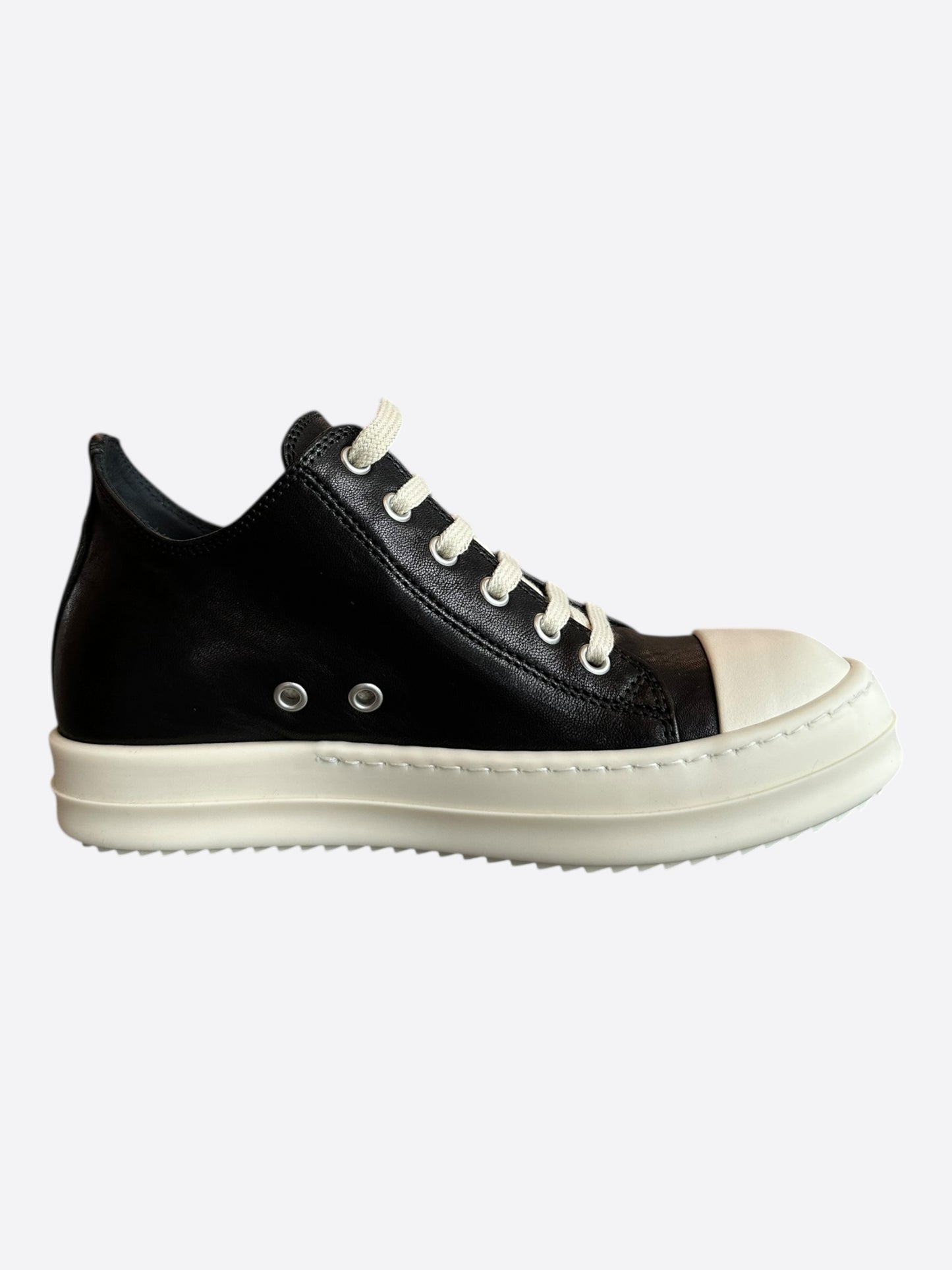 Rick Owens Black & White Leather Women's Low Top Sneakers