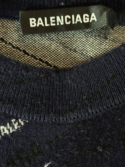 Balenciaga Navy Black & White All Over Logo Knit Sweater