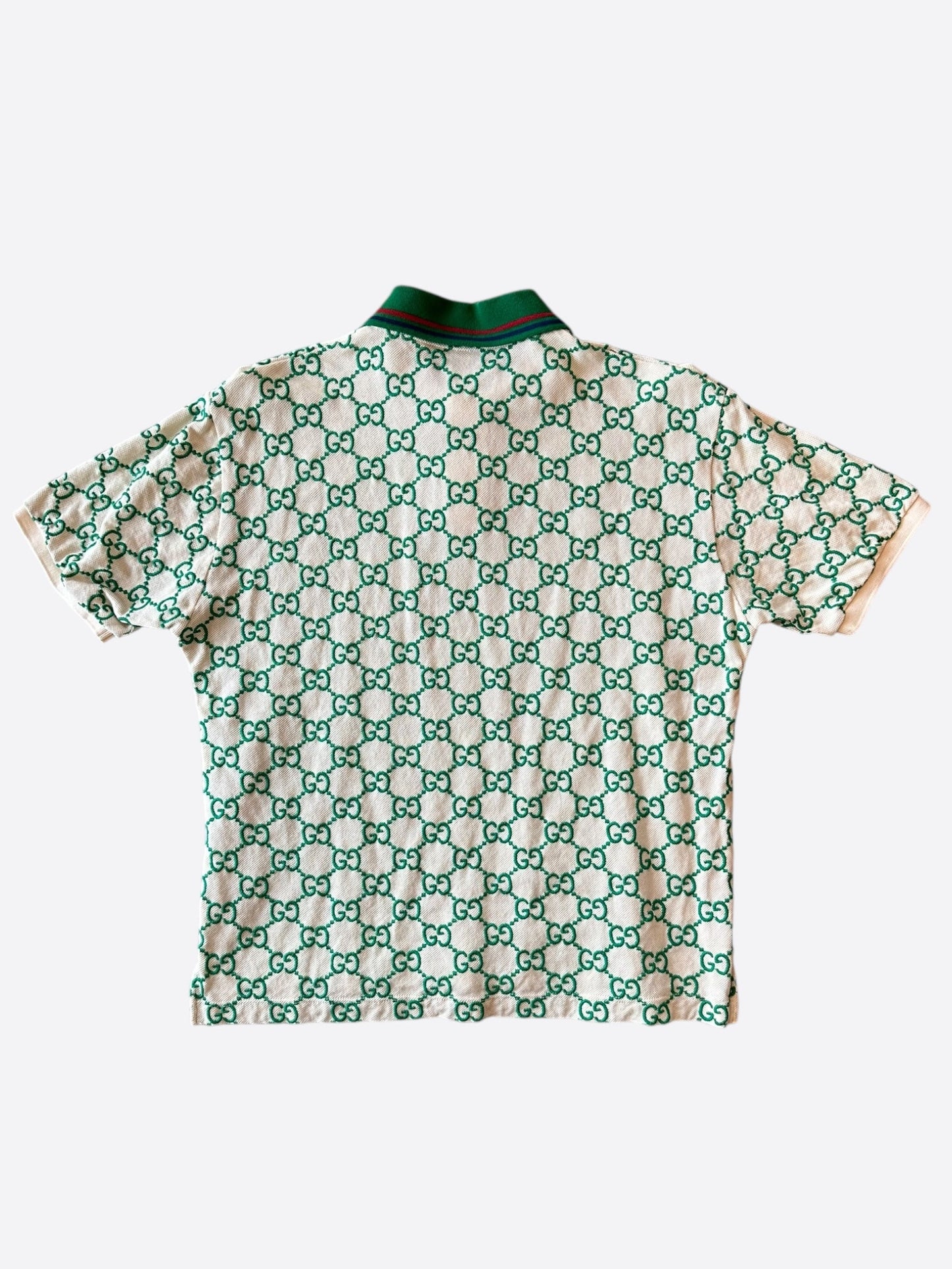Gucci White & Green GG Monogram Polo T-Shirt
