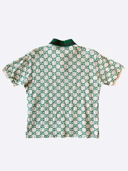 Gucci White & Green GG Monogram Polo T-Shirt