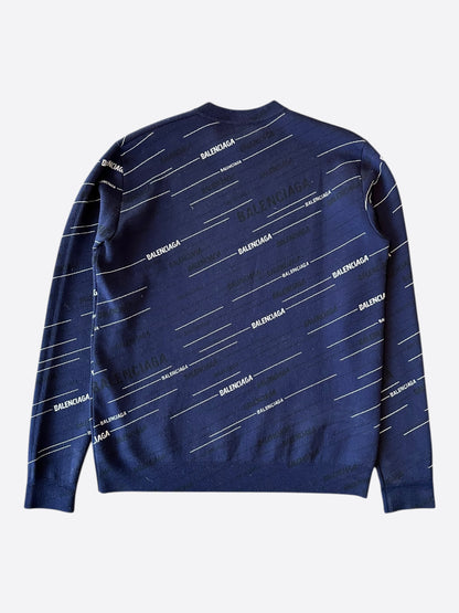 Balenciaga Navy Black & White All Over Logo Knit Sweater