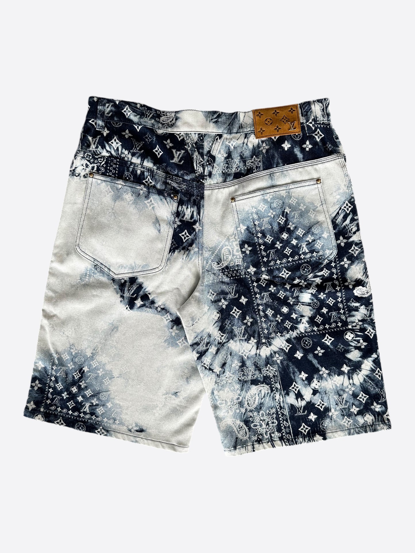 Louis Vuitton Blue Bleached Bandana Monogram Denim Shorts