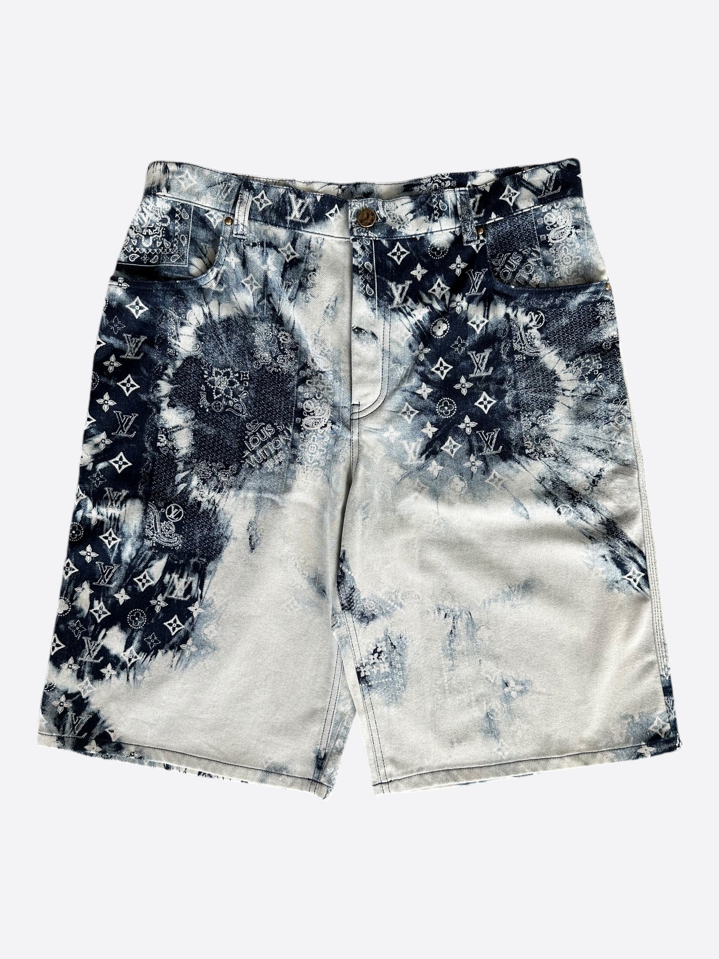 Louis Vuitton Blue Bleached Bandana Monogram Denim Shorts