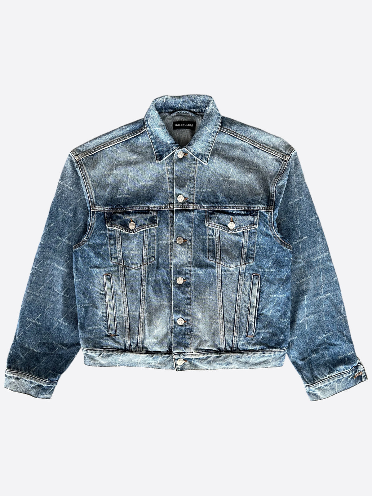 Balenciaga Blue & White All Over Print Denim Jacket – Savonches
