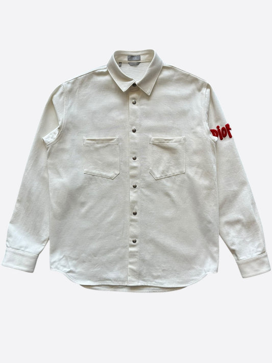 Dior Stussy Cream & Red Ox Logo Denim Button Up Shirt
