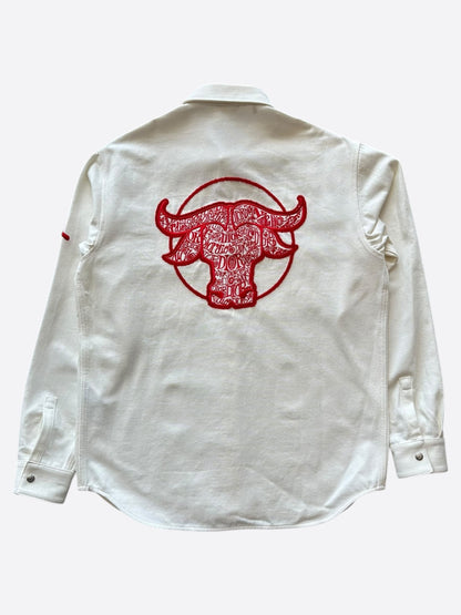 Dior Stussy Cream & Red Ox Logo Denim Button Up Shirt