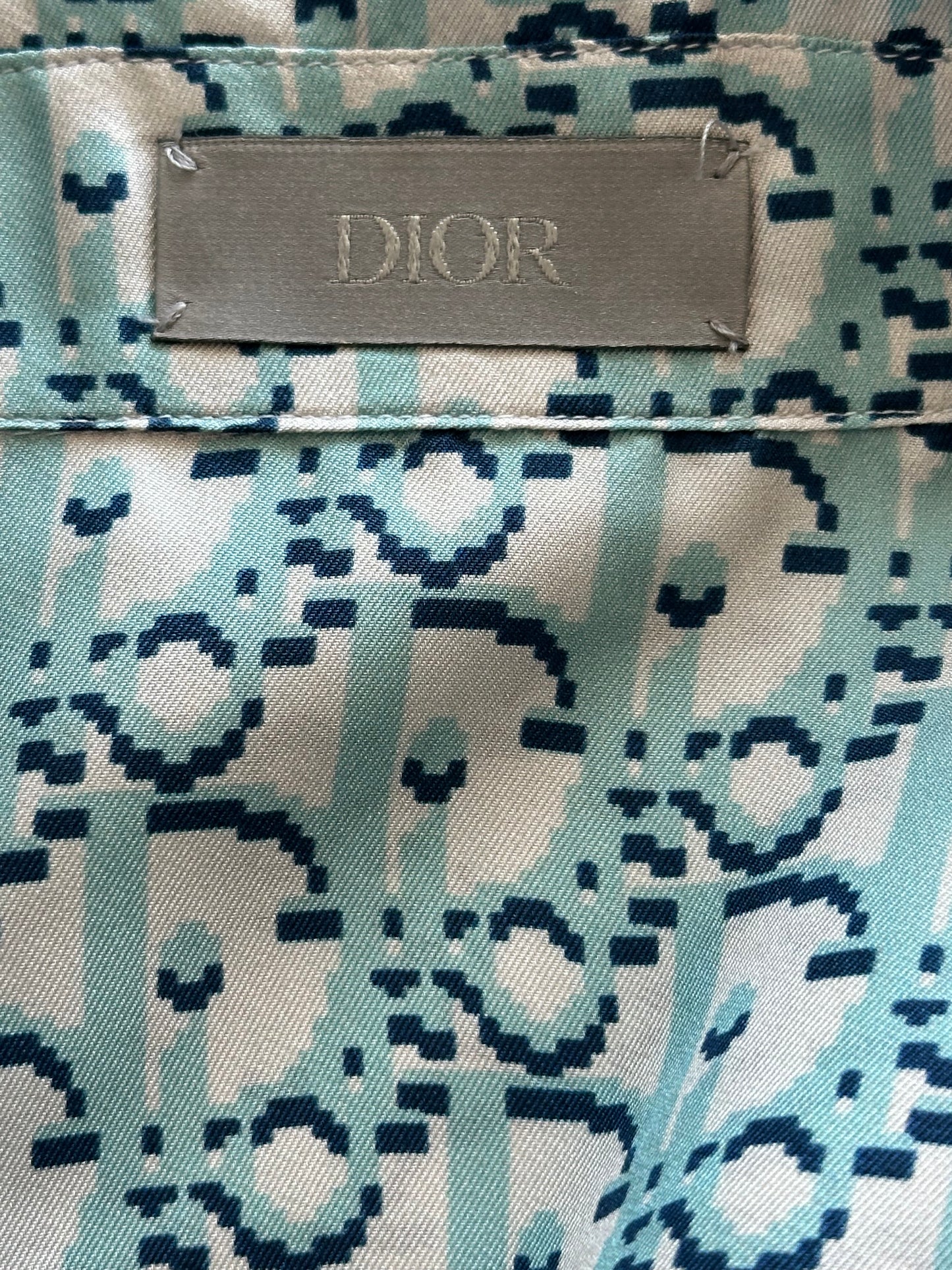 Dior Blue & White Oblique Silk Button Up Shirt