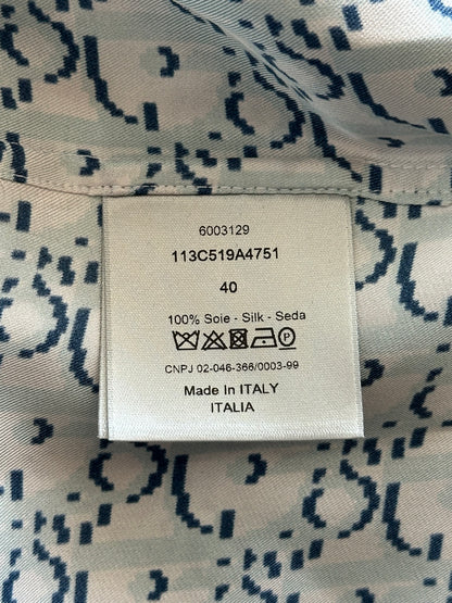 Dior Blue & White Oblique Silk Button Up Shirt