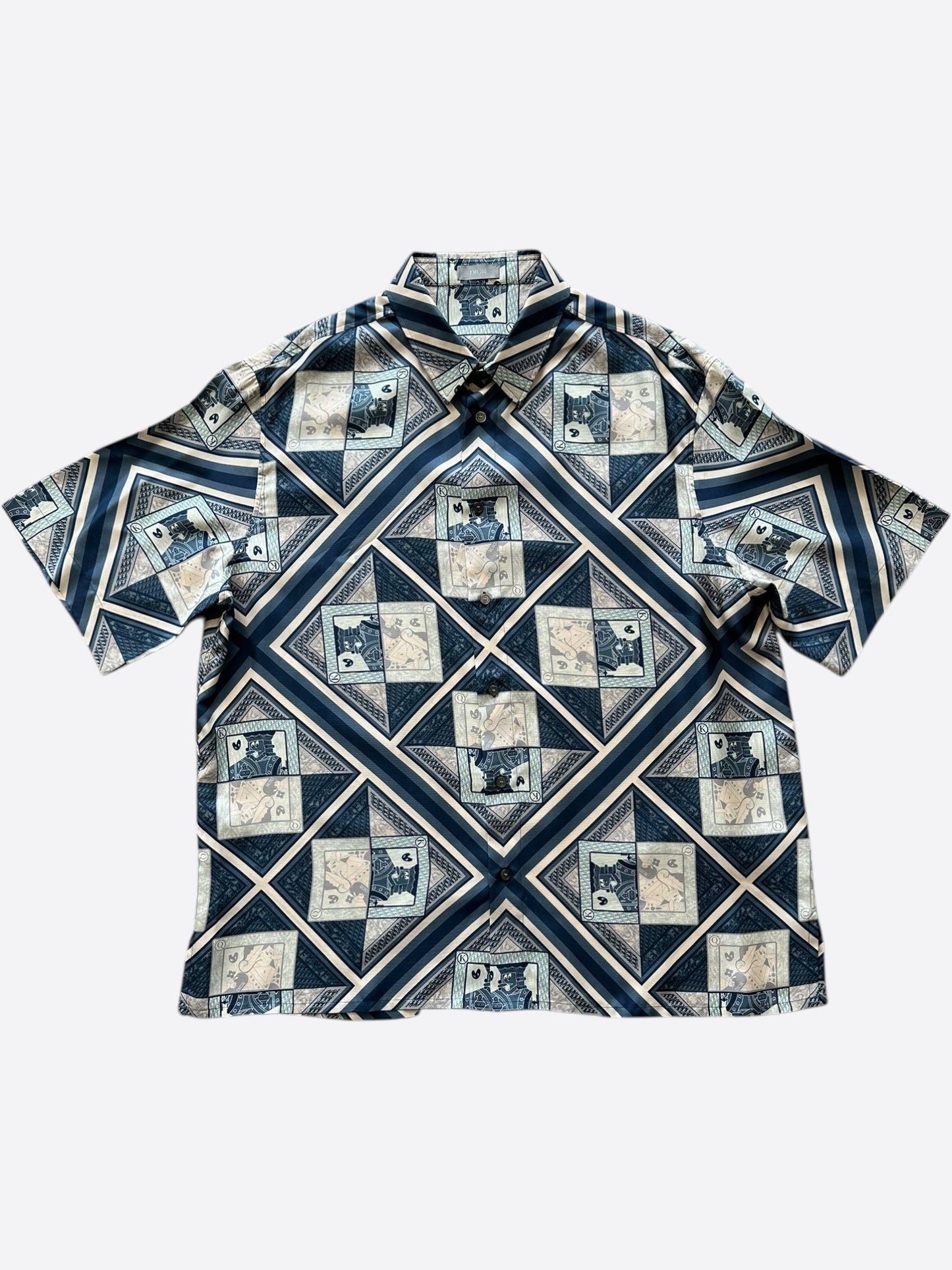 Dior Kenny Scharf Blue & White Playing Cards Silk Shirt