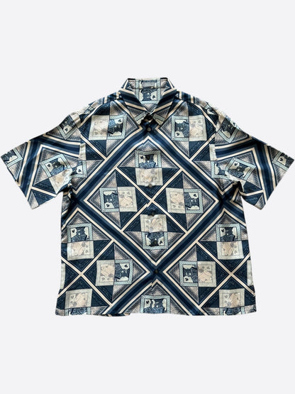 Dior Kenny Scharf Blue & White Playing Cards Silk Shirt