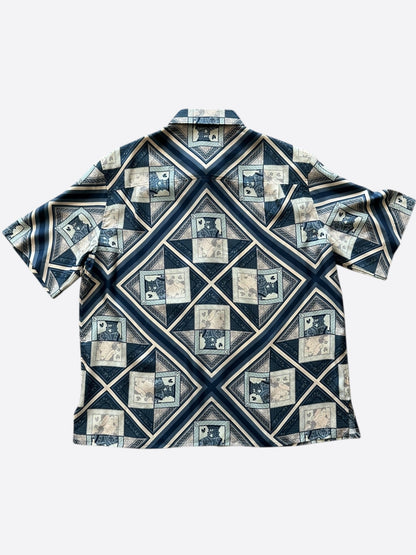 Dior Kenny Scharf Blue & White Playing Cards Silk Shirt