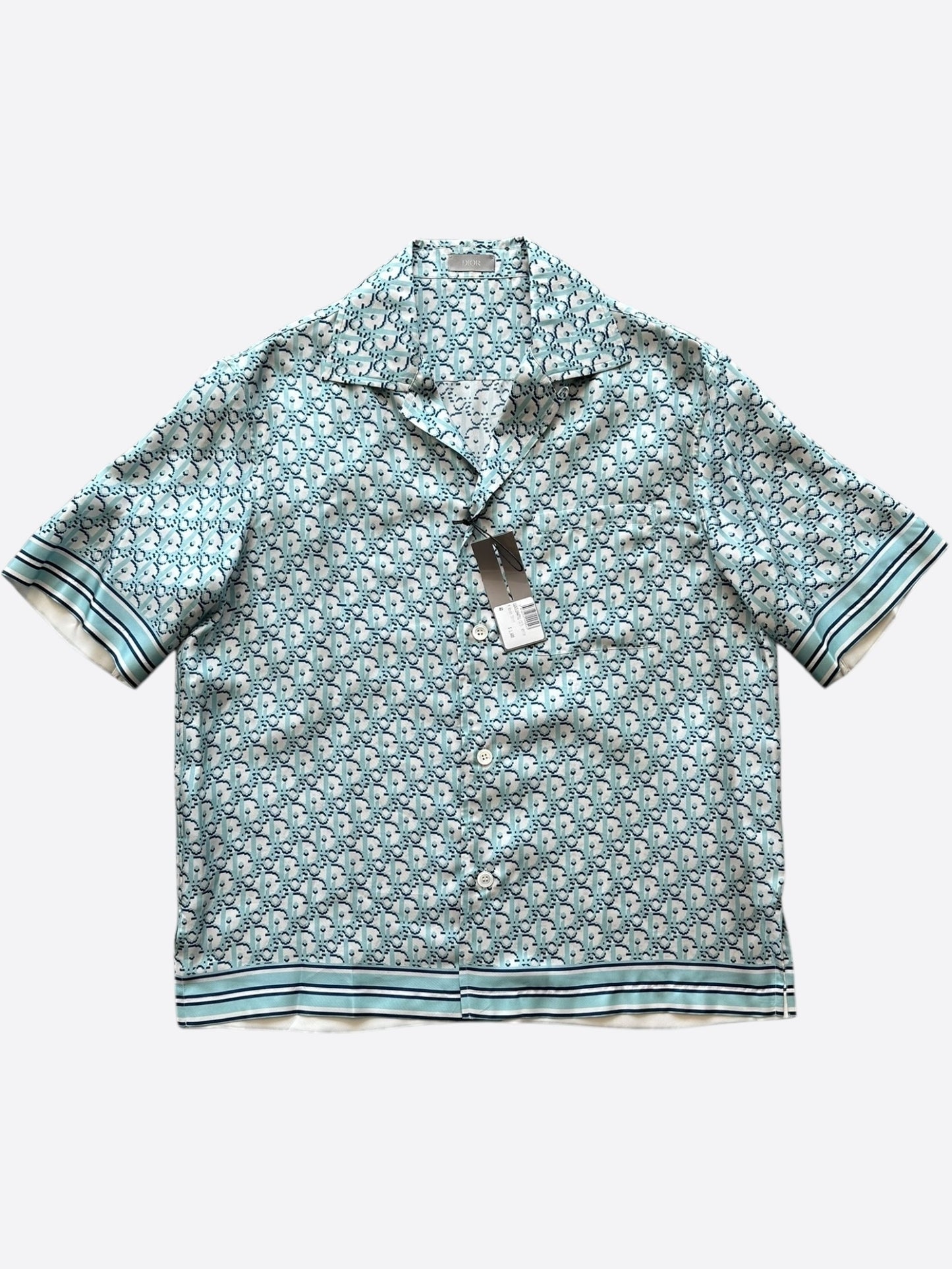 Dior Blue & White Oblique Silk Button Up Shirt