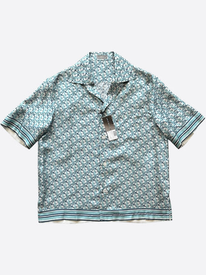 Dior Blue & White Oblique Silk Button Up Shirt