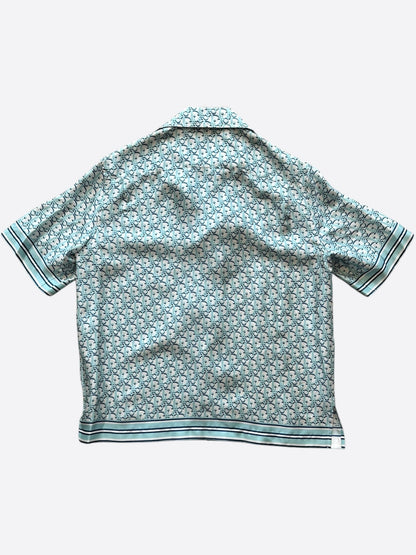 Dior Blue & White Oblique Silk Button Up Shirt