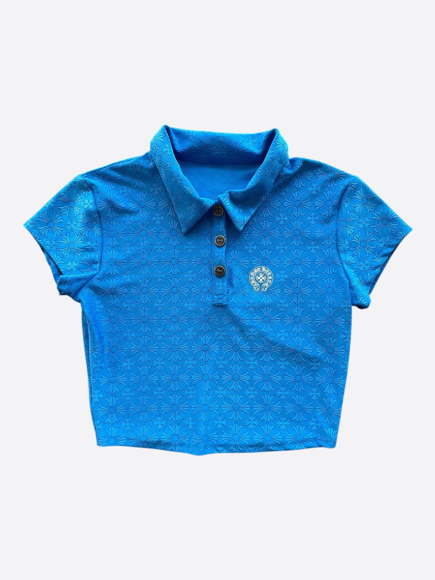 Chrome Hearts Blue Cross Jacquard Cropped Polo Women's T-Shirt