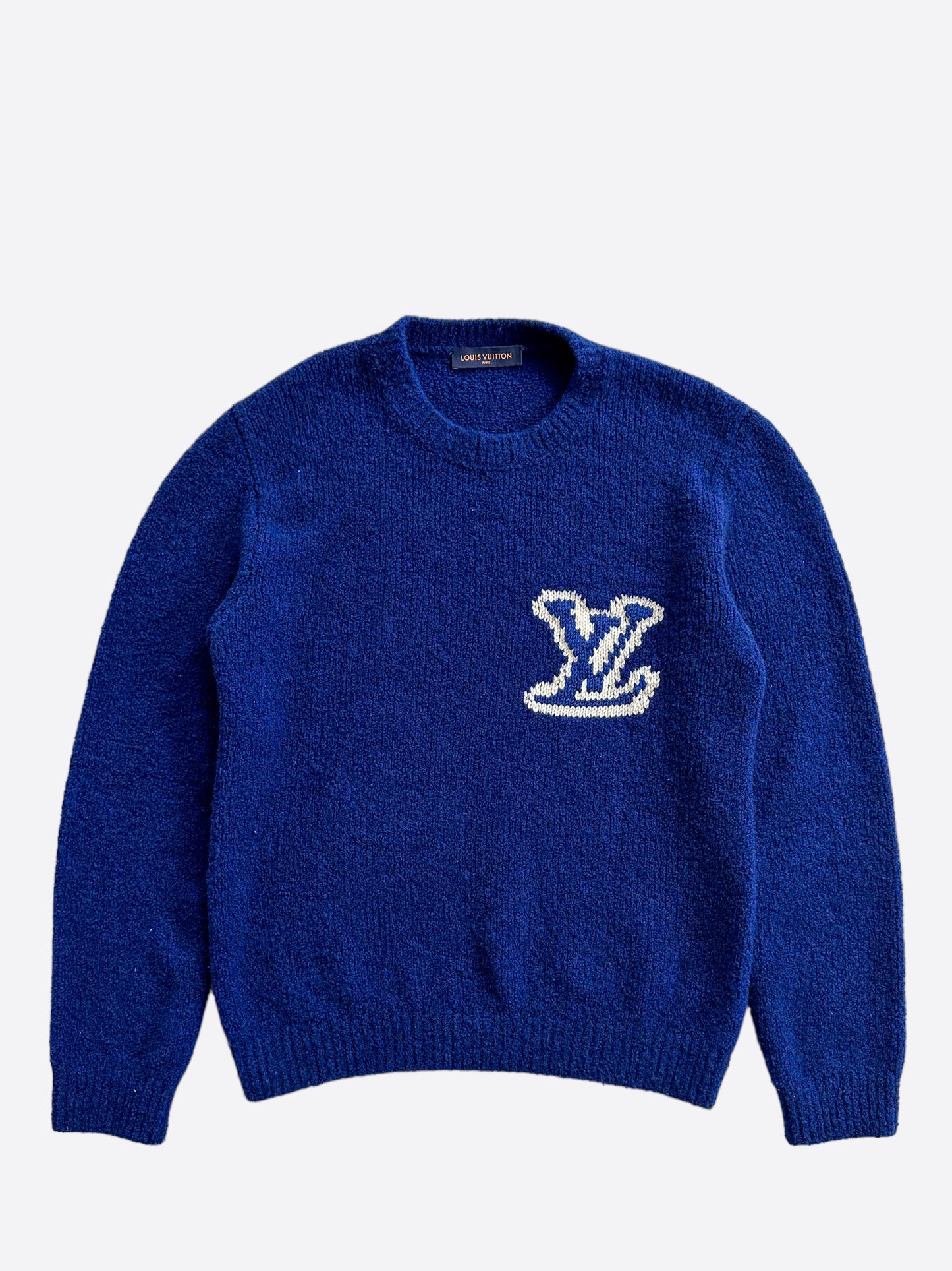 Louis Vuitton Blue & White Intarsia Logo Sweater