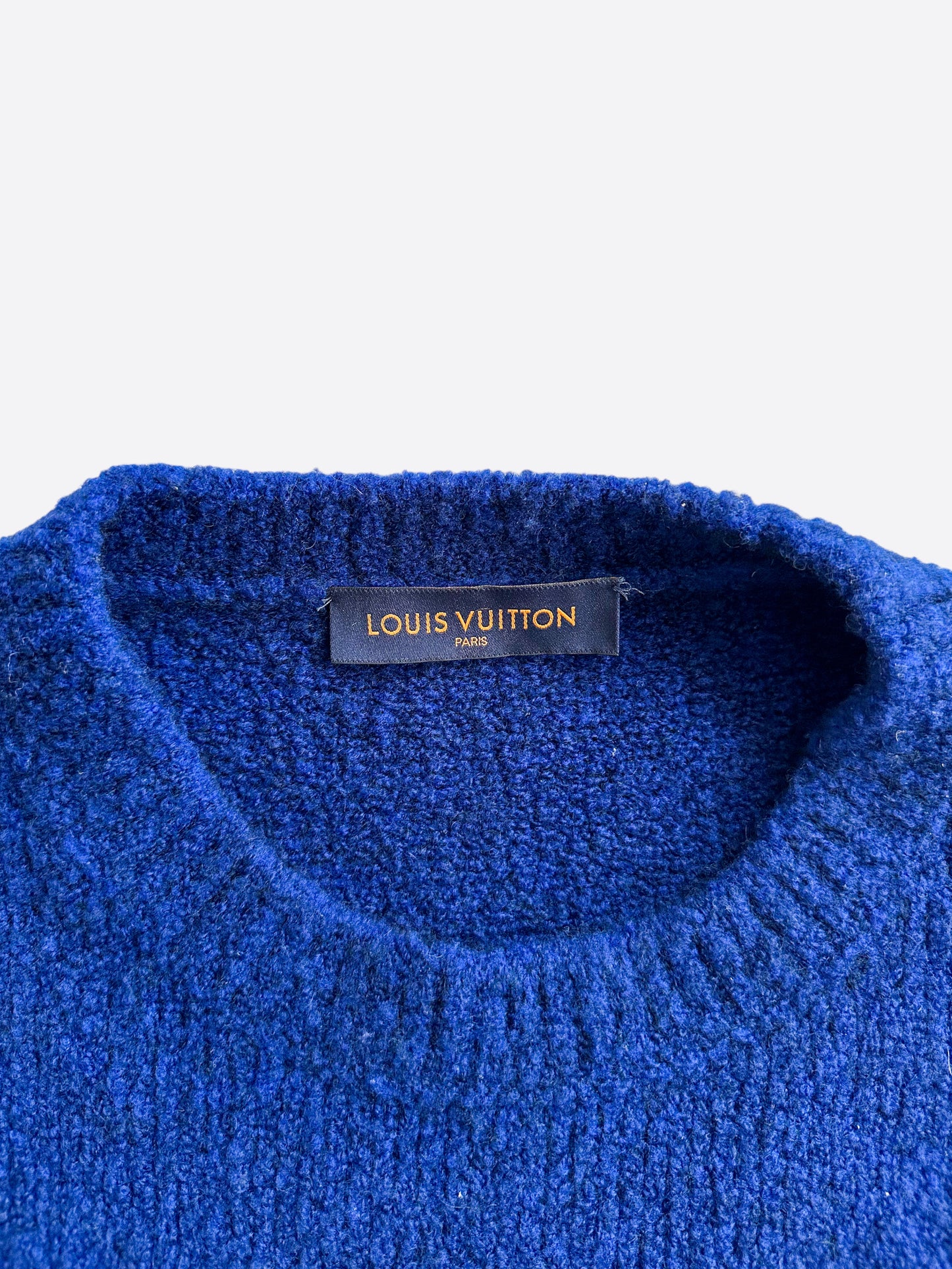 Louis Vuitton Blue & White Intarsia Logo Sweater