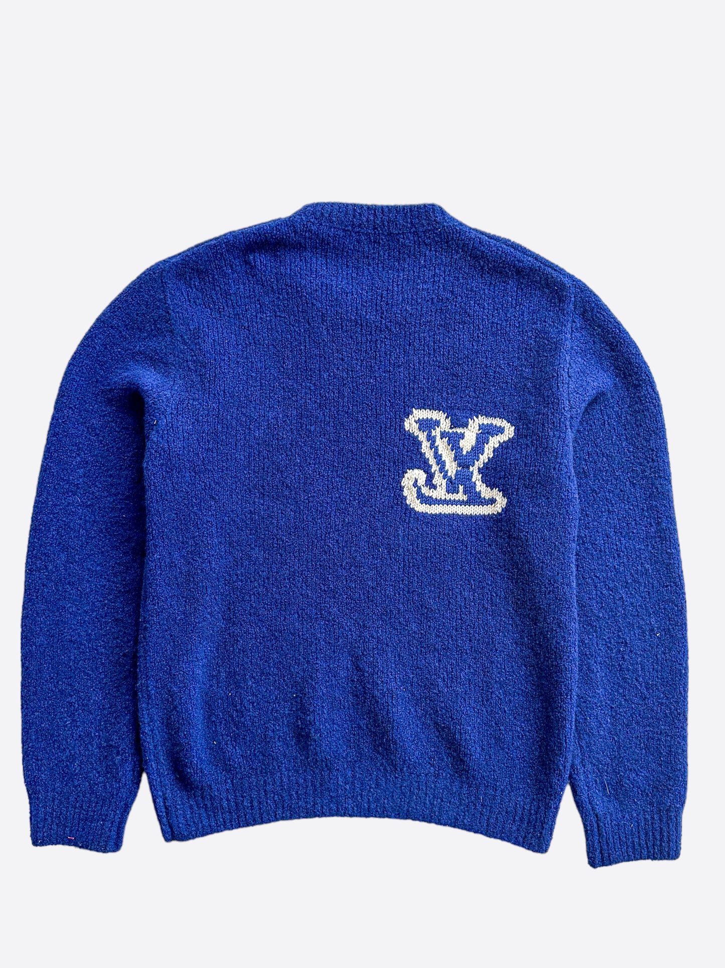 Louis Vuitton Blue & White Intarsia Logo Sweater