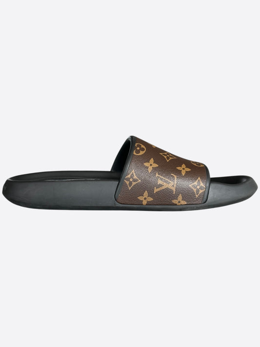 Louis Vuitton Black & Brown Monogram Waterfront Mules