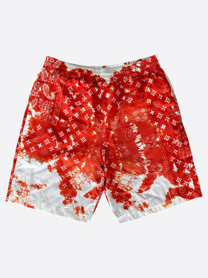 Louis Vuitton Red Bleached Bandana Monogram Swim Shorts