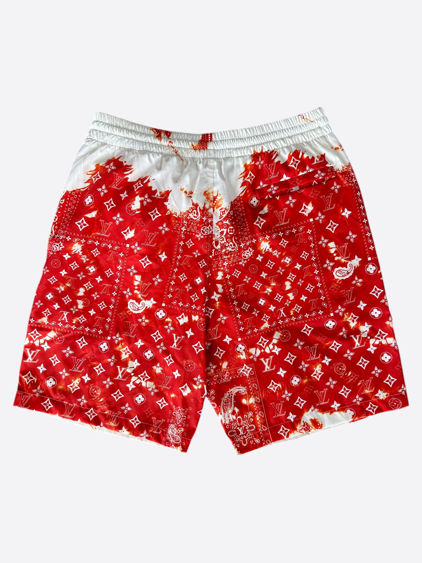 Louis Vuitton Red Bleached Bandana Monogram Swim Shorts