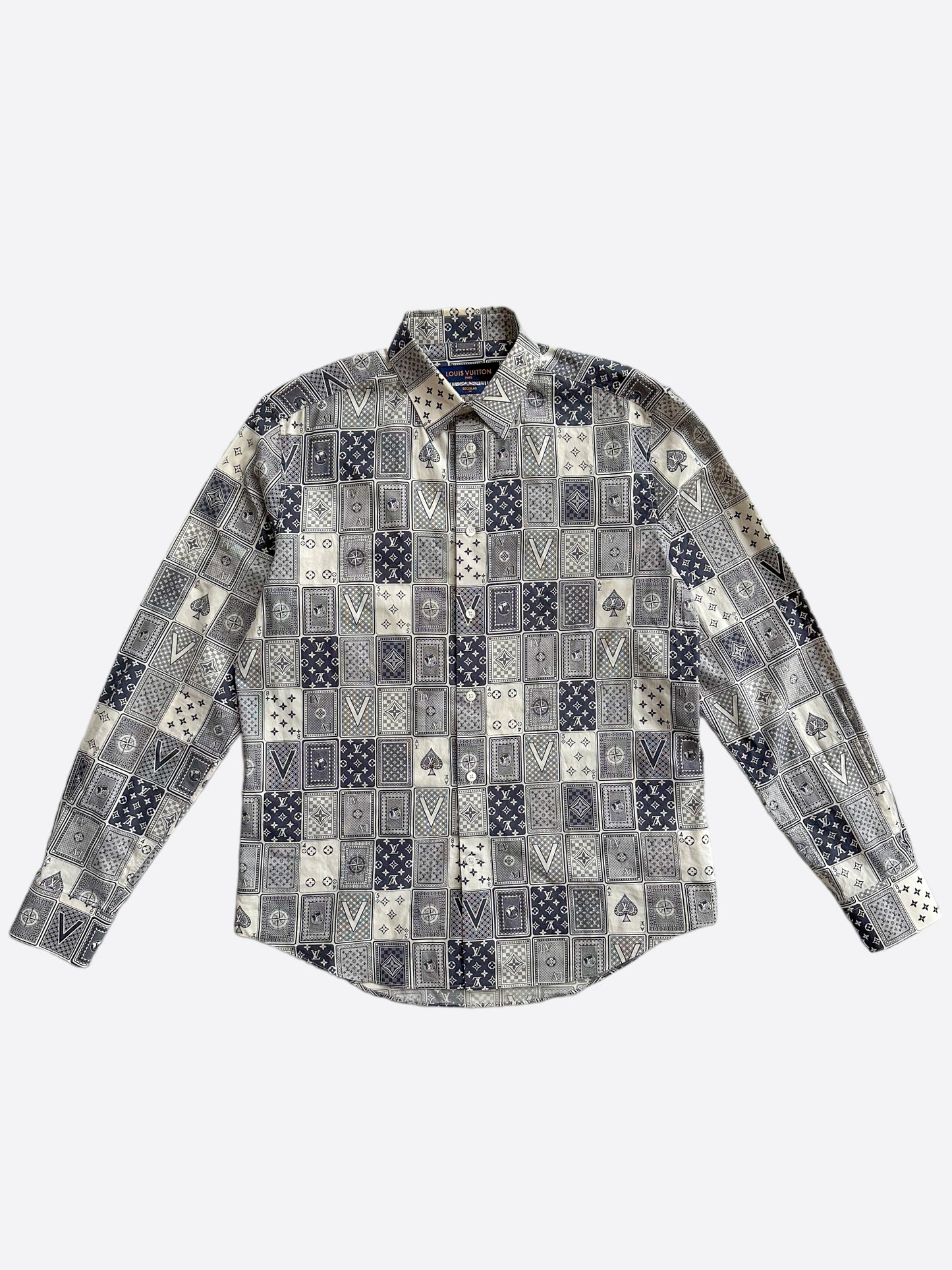 Louis Vuitton Navy & White Cards Button Up Shirt – Savonches Louis Vuitton Navy & White Cards Button Up Shirt – Savonches