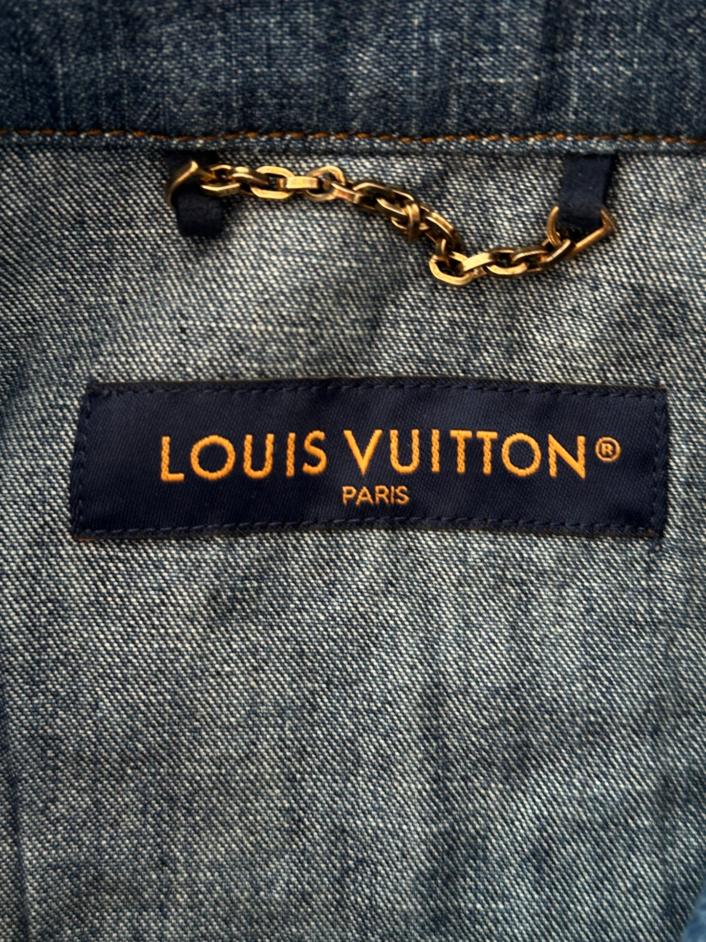 Louis Vuitton Blue & Gold Embroidered Denim Shirt