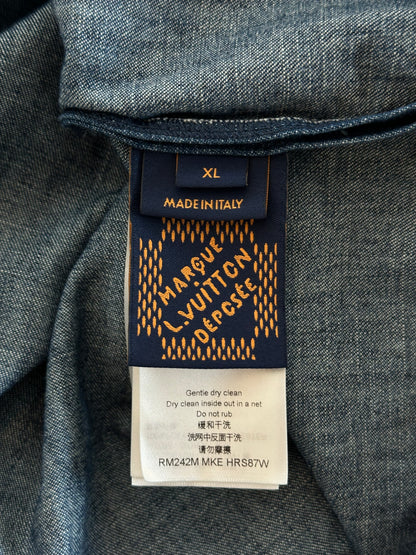 Louis Vuitton Blue & Gold Embroidered Denim Shirt
