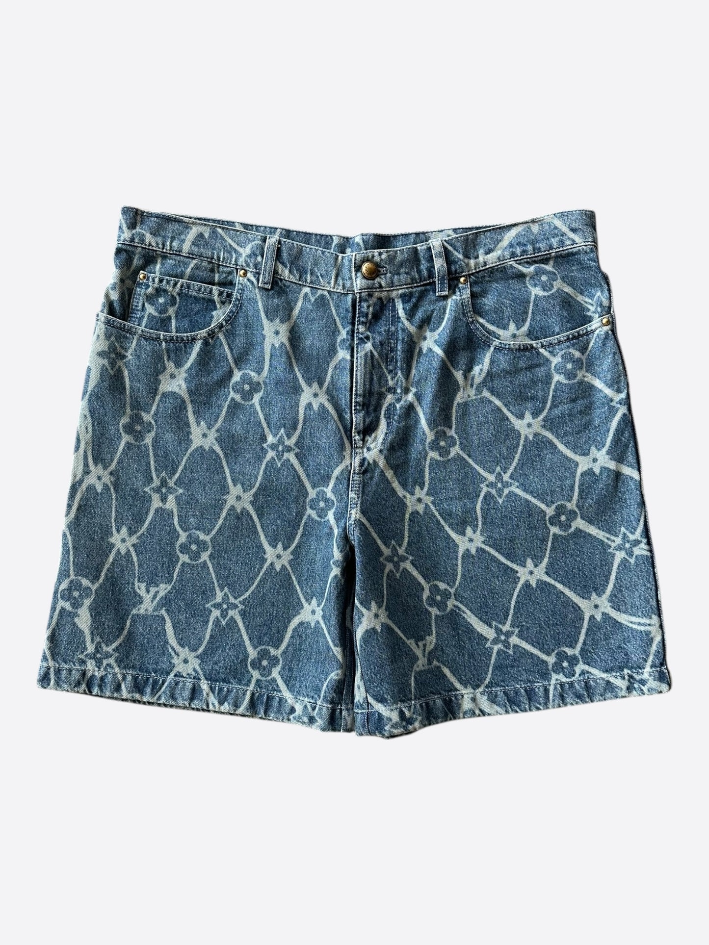 Louis Vuitton Blue & White Barbed Wire Monogram Denim Shorts