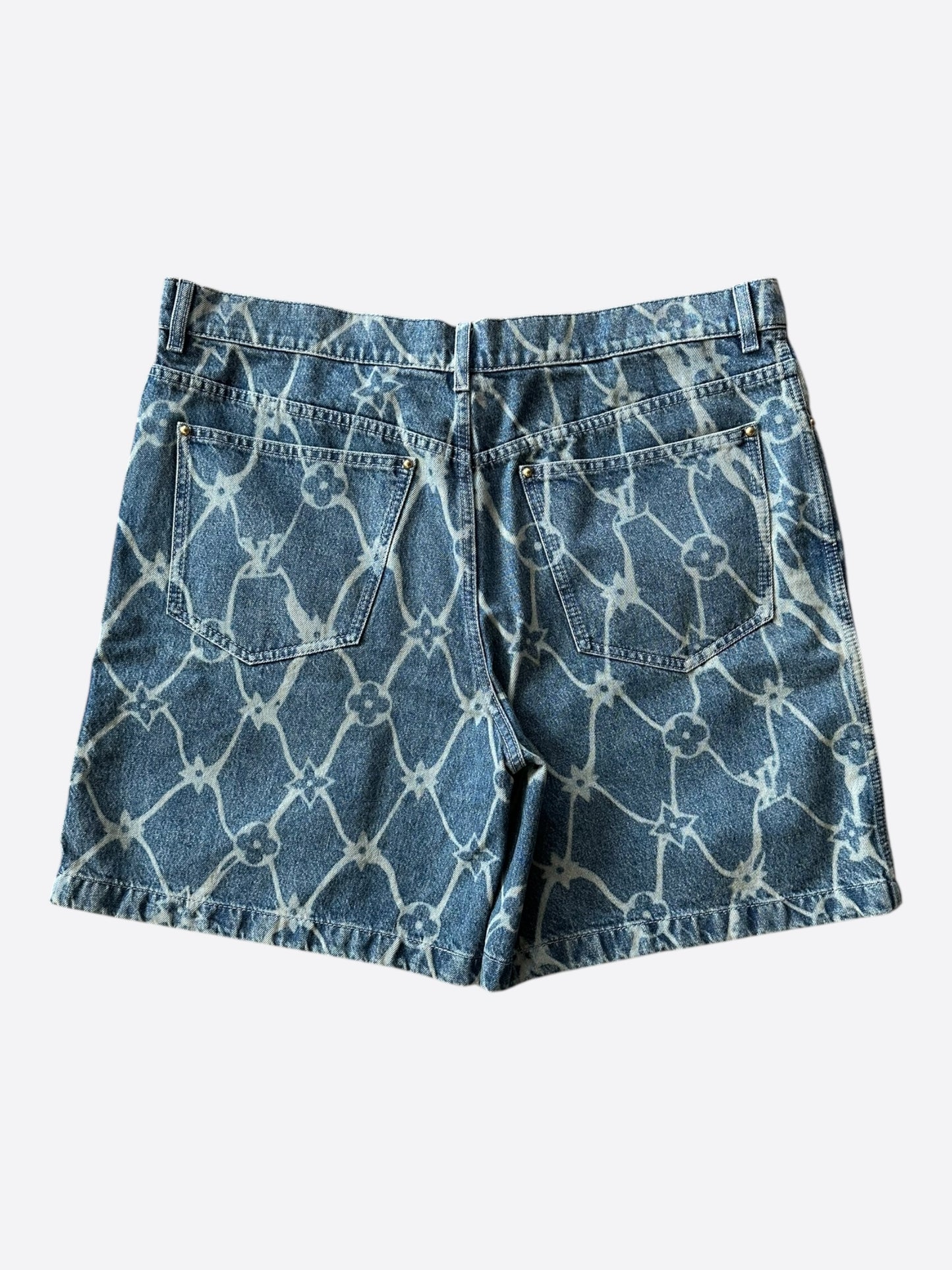 Louis Vuitton Blue & White Barbed Wire Monogram Denim Shorts