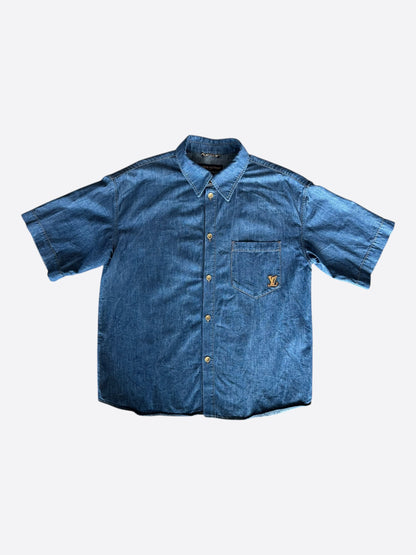 Louis Vuitton Blue & Gold Embroidered Denim Shirt