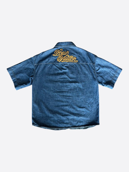 Louis Vuitton Blue & Gold Embroidered Denim Shirt
