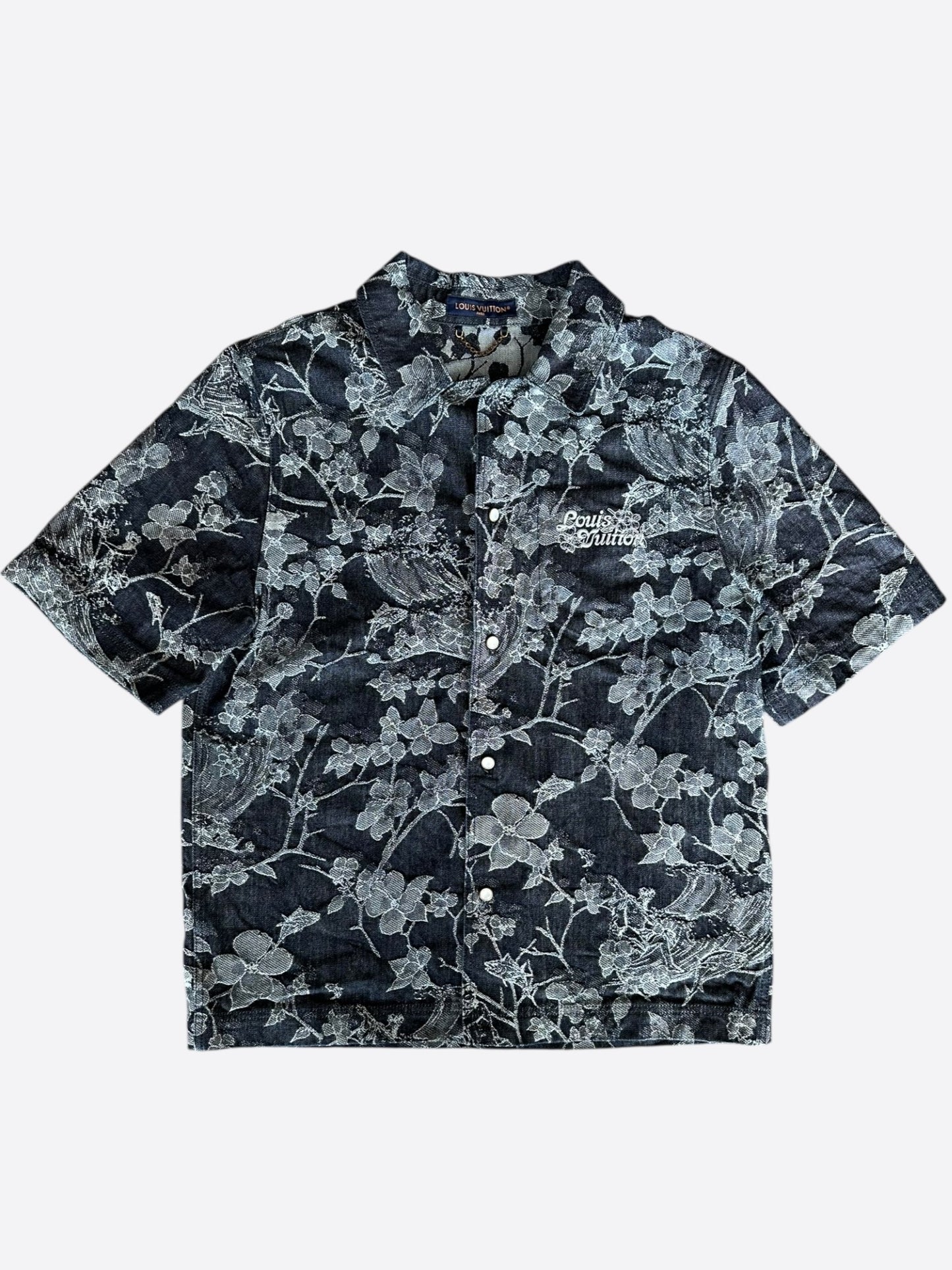 Louis Vuitton Blue & White Floral Monogram Denim Shirt