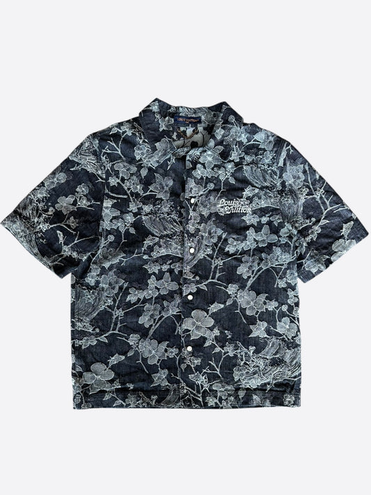 Louis Vuitton Blue & White Floral Monogram Denim Shirt
